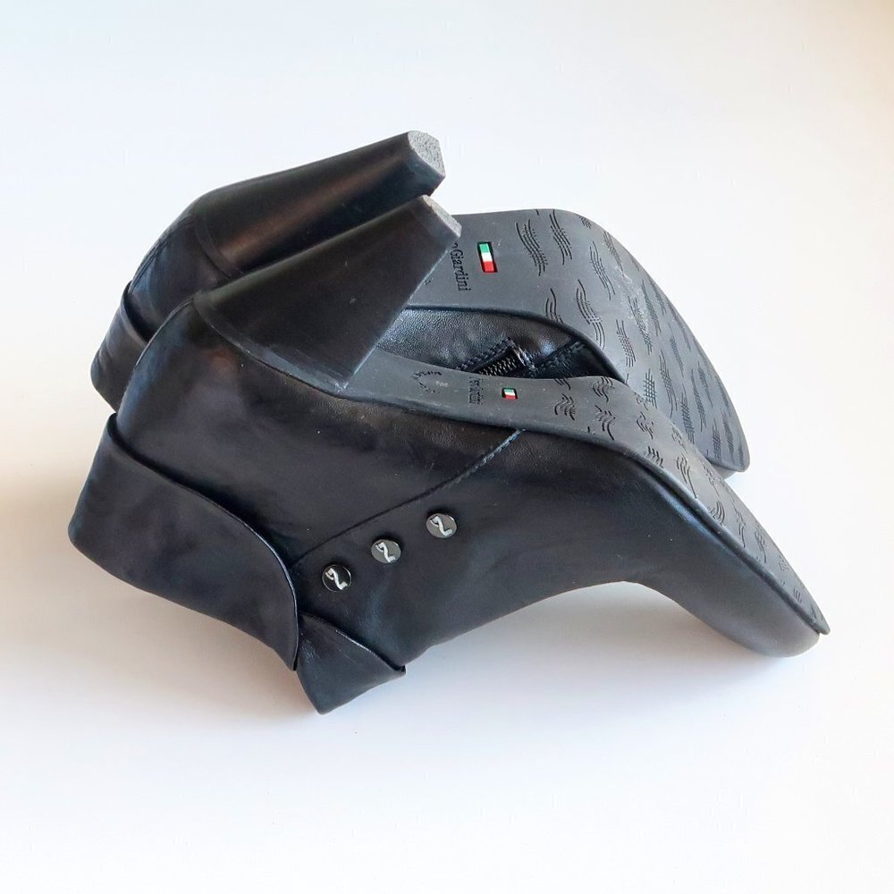 Nero Giardini Black Leather AlmondToe Tapered Sturdy Heel Ankle Boots Booties - Picture 15 of 16